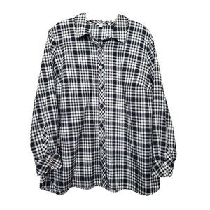 TALBOTS Plus Cotton Blend Plaid Metallic Shimmer Button-Up Shirt Size 1X